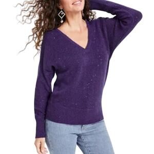 INC International Concepts Women's Sequin-Shine V-Neck Sweater in Deep Iris Blue
